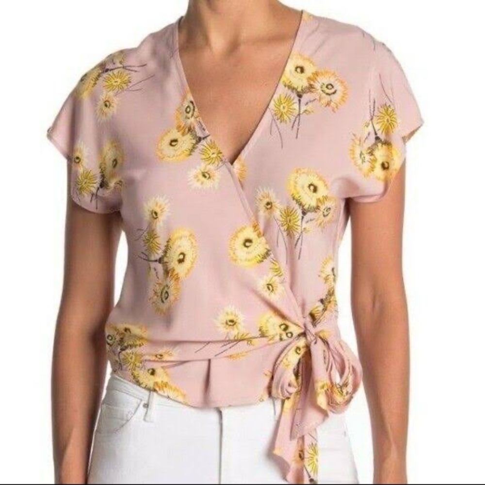 Madewell Pink Floral Wrap Top L